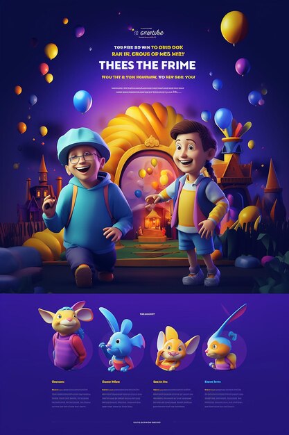 Una pagina di destinazione per eventi aziendali personaggi di Pasqua 3D per bambini e famiglie