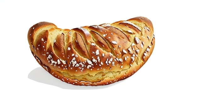 Una pagnotta con semi di sesamo su un lato e uno sfondo bianco con un'ombra del pane