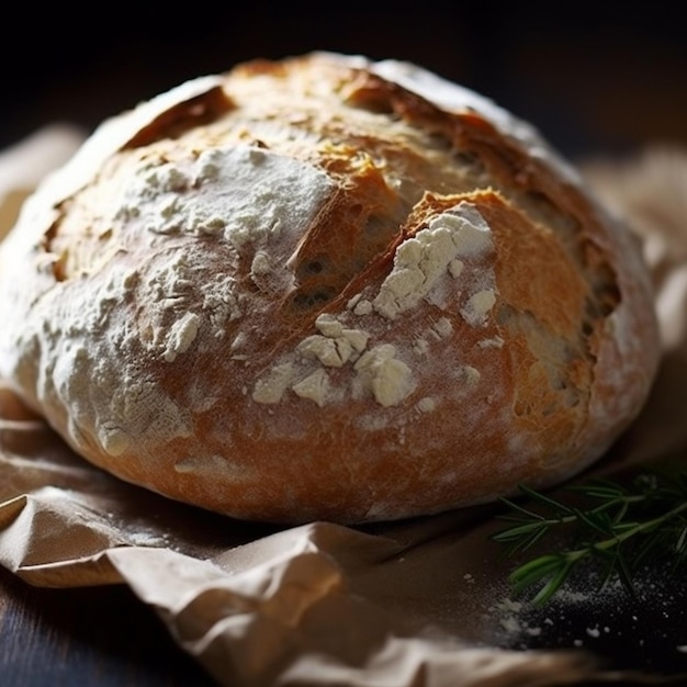 Una pagnotta con sopra un rametto di rosmarino.