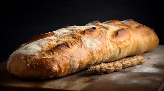 Una pagnotta di pane francese su un tagliere di legno