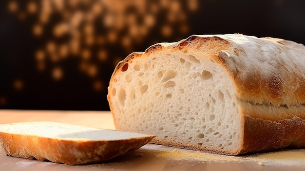 Una pagnotta di pane tradizionale italiano e grano su un tavolo