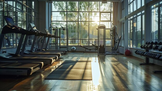 Una palestra con un sacco di tapis roulants e qualche altra attrezzatura