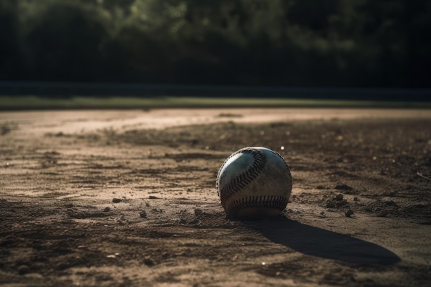 Una palla da baseball a terra con sopra la parola baseball