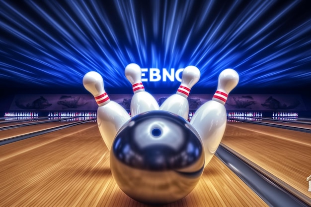 una palla da bowling che colpisce i birilli nell'intelligenza artificiale generativa del club di bowling