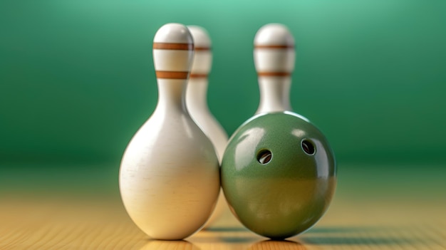 Una palla da bowling verde si trova su una superficie di legno.
