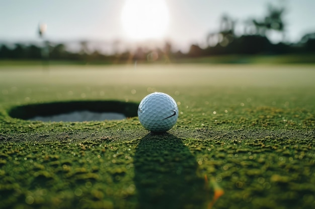 Una palla da golf seduta in cima a un campo verde