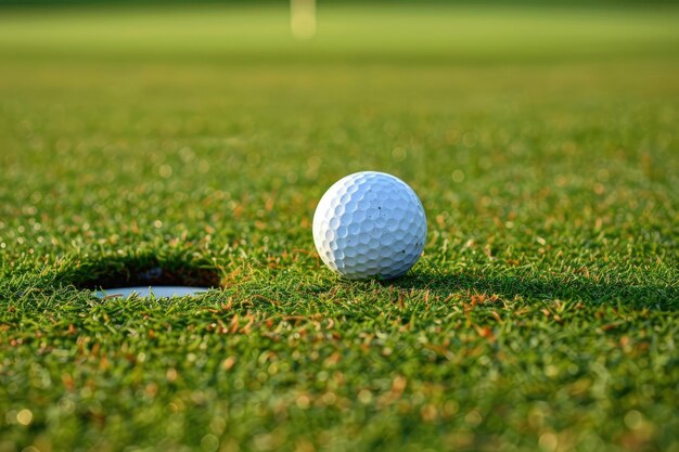 Una palla da golf seduta in cima a un campo verde