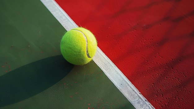 Una palla da tennis è seduta su un campo da tennis