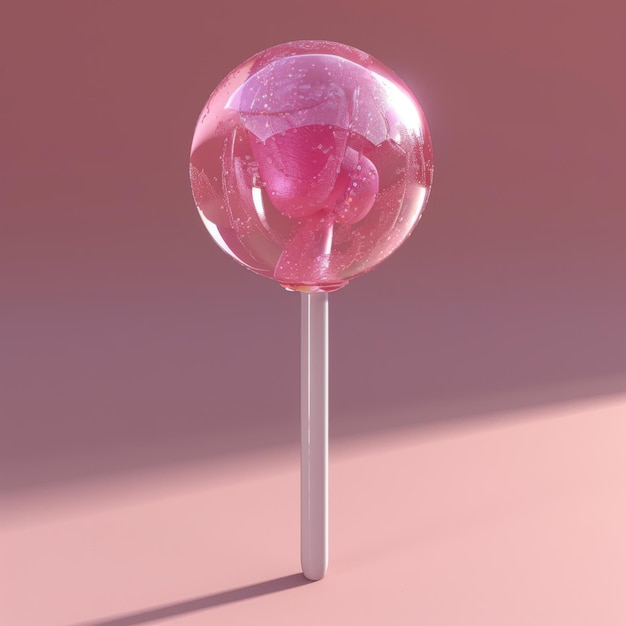 una palla di marmo rosa è su un supporto
