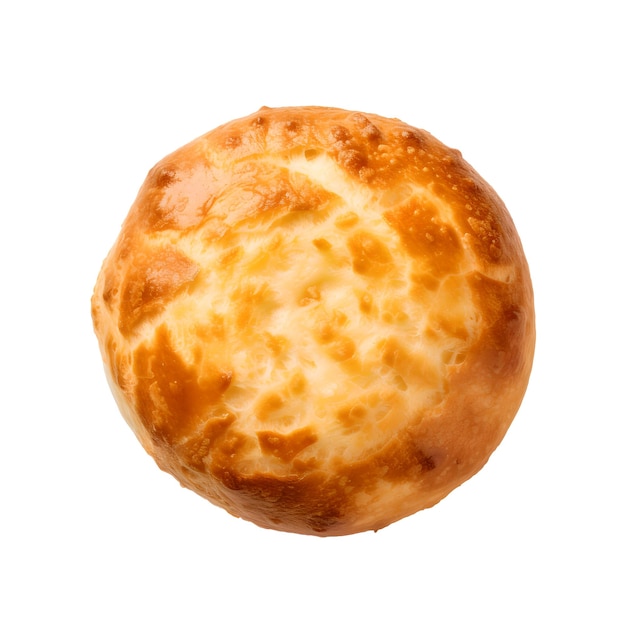 Una palla di pane dorata rotonda su uno sfondo bianco