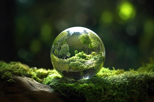 Una palla di vetro con dentro una foresta