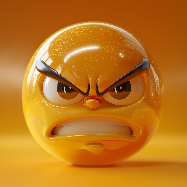 una palla gialla con la parola arrabbiato su di essa