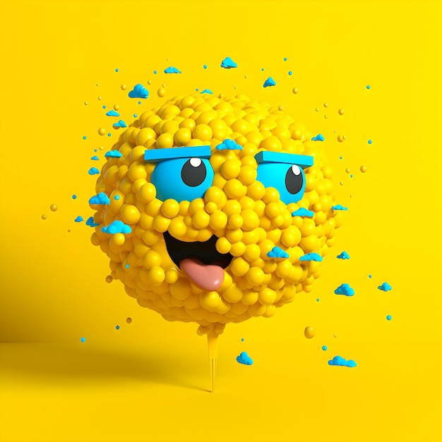 Una palla gialla e blu con una faccia che dice "non sono un bambino".