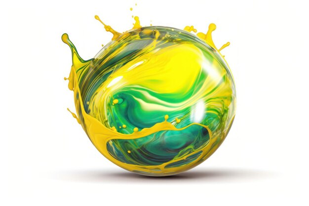 Una palla verde e gialla spruzza d'acqua