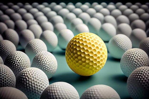 Una pallina da golf gialla che si distingue dalla folla Individualità cobcept Generative ai