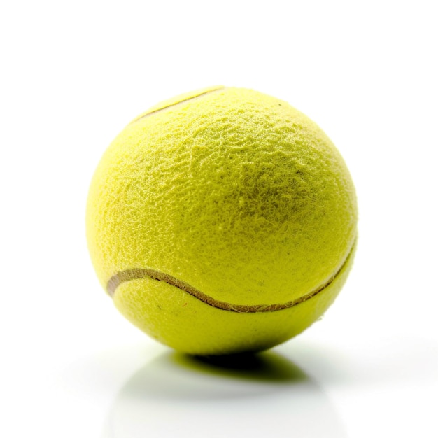 Una pallina da tennis gialla con uno sfondo bianco e una striscia dorata.