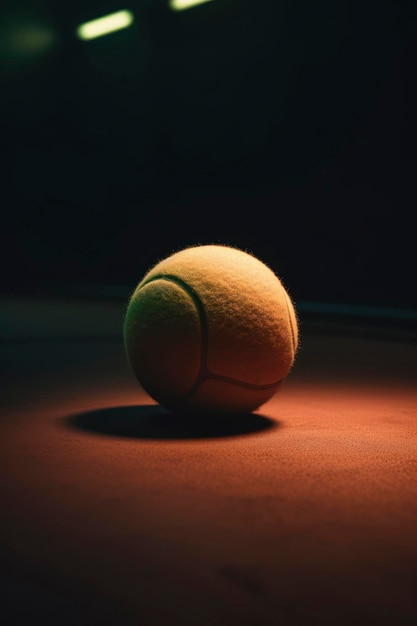 Una pallina da tennis su un tavolo in una stanza buia