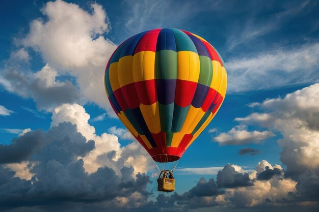 Una palloncino ad aria calda colorata che galleggia sopra le nuvole