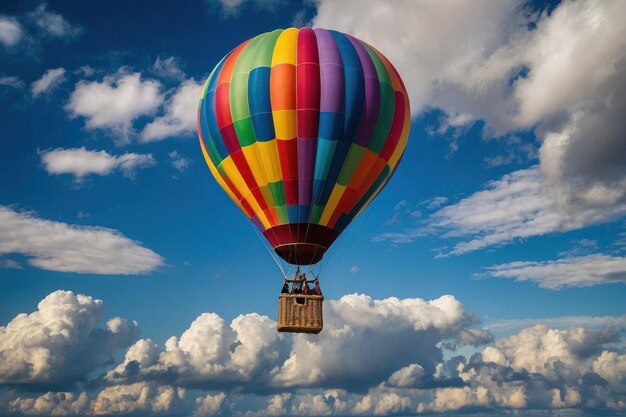 Una palloncino ad aria calda colorata che galleggia sopra le nuvole