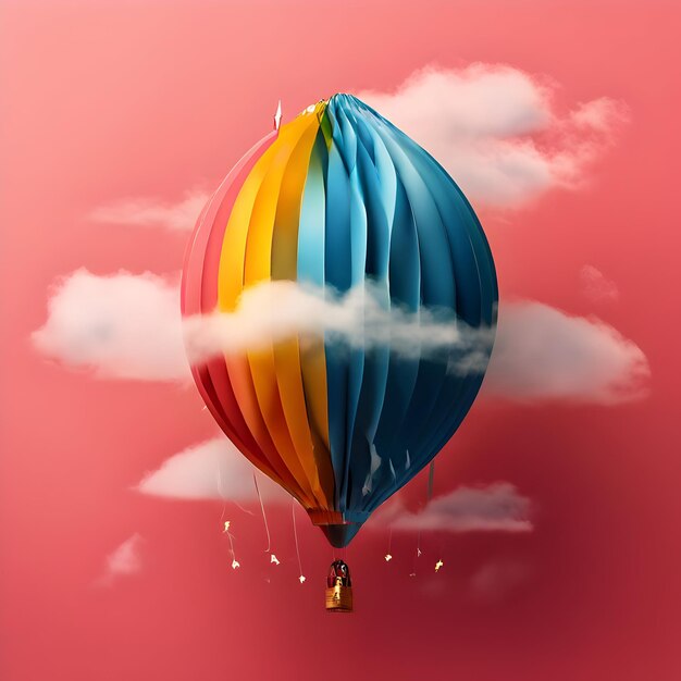 una palloncino ad aria calda colorata con una striscia arcobaleno sul fondo