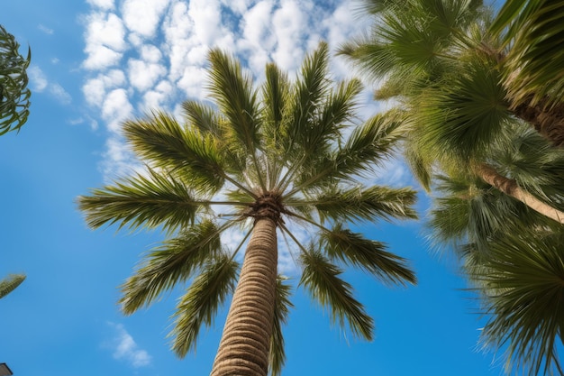Una palma con un cielo blu sullo sfondo IA generativa