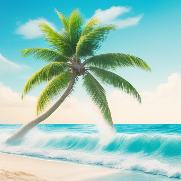 una palma è nella sabbia in una giornata di sole