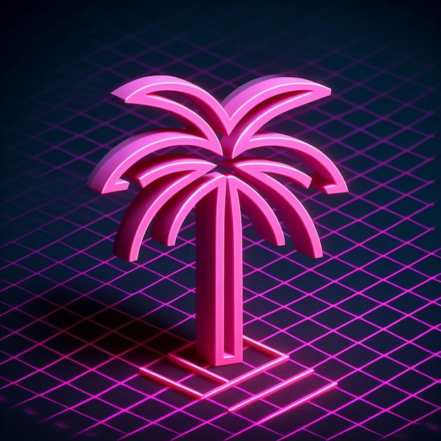 una palma è su una griglia con un quadrato rosa