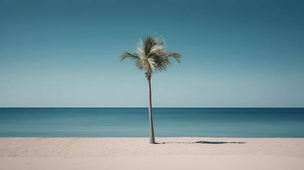 Una palma su una spiaggia con l'oceano sullo sfondo.