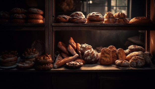 Una panetteria con pane sugli scaffali