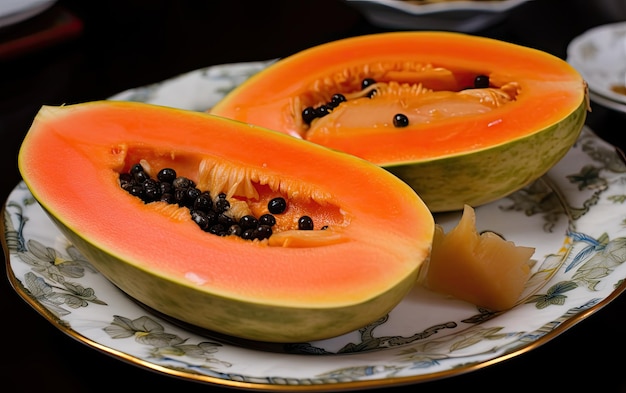 Una papaya è su un piatto