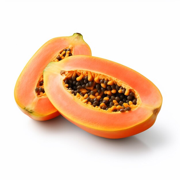 Una papaya su sfondo bianco