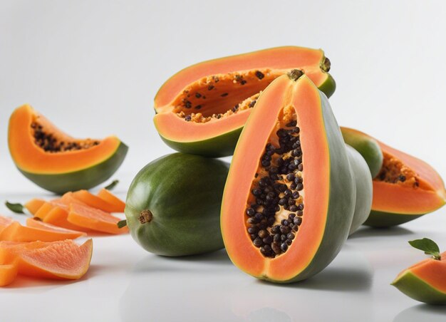 Una papaya su sfondo bianco