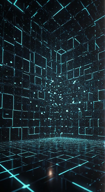 una parete blu con un disegno di punti e stelle al centro