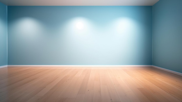 Una parete blu con una parete azzurra e una parete azzurra con una parete azzurra e un pavimento in legno.