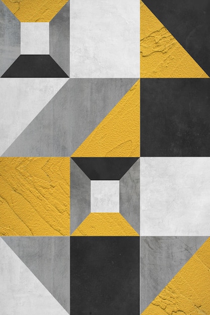 Una parete con un motivo geometrico giallo e nero.