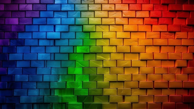 Una parete con uno sfondo con motivo a mattoni color arcobaleno