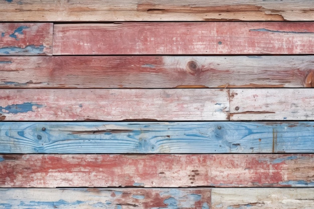 Una parete di legno con vernice rossa e blu su cui è scritta la parola legno.