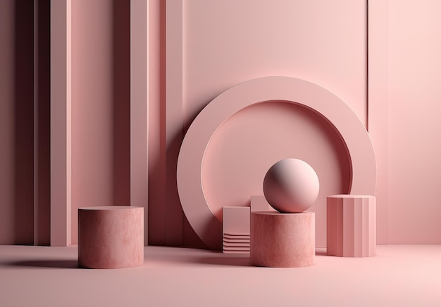 Una parete rosa con un oggetto rotondo al centro e un oggetto rotondo al centro.