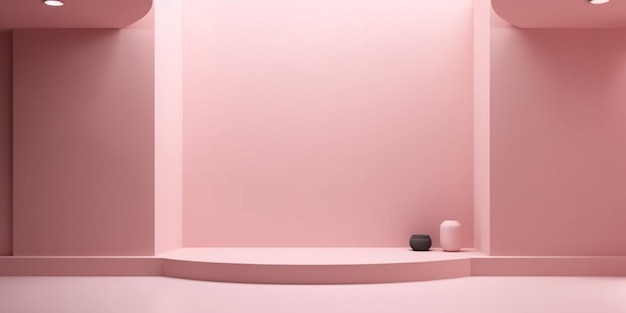Una parete rosa con una mensola bianca e sopra un oggetto nero.