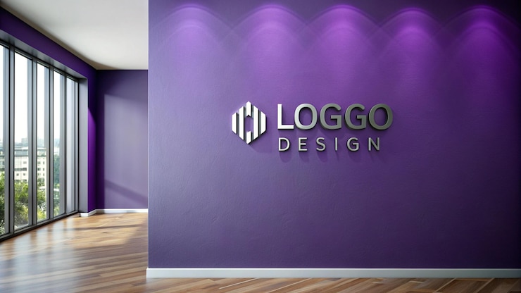 Foto una parete viola con un logo per un design aziendale