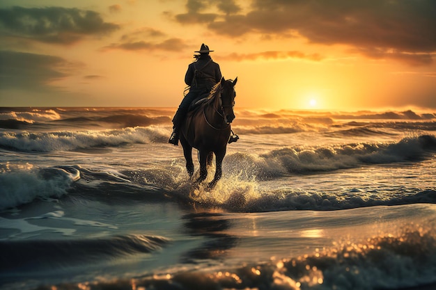 Una passeggiata a cavallo sulla spiaggia con vista sul tramonto