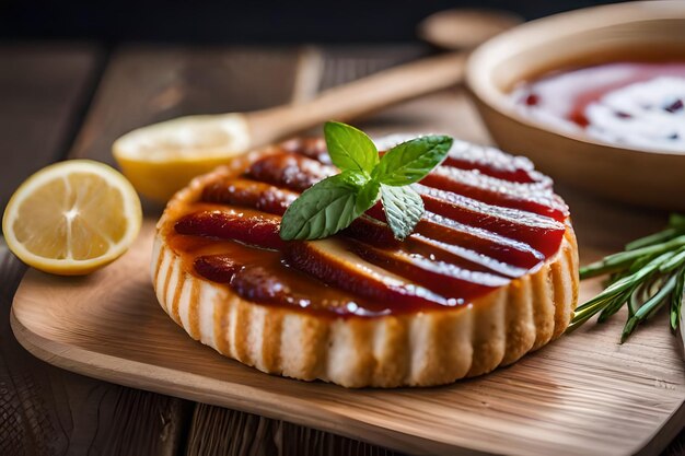 una pasticceria con una foglia verde su di essa