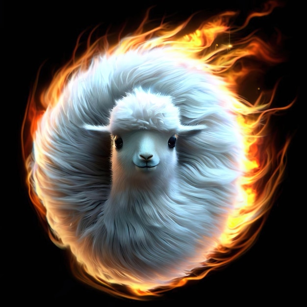 Una pecora con un fuoco sul muso