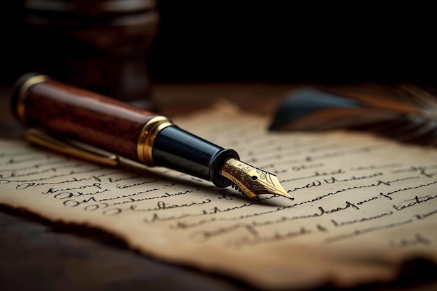 Una penna antica firma con grazia un elegante contratto su pergamena