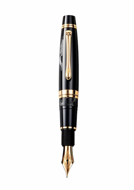 una penna stilografica nera e oro con una fascia dorata.