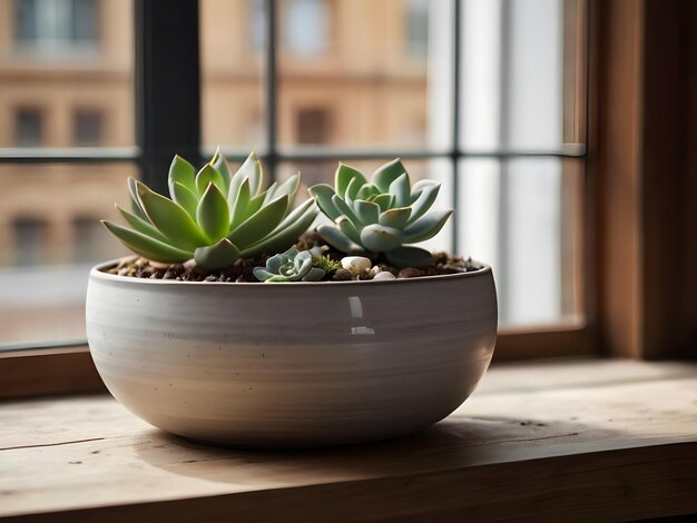 Una pentola minimalista con succulente a casa