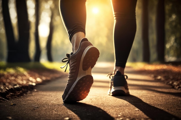 Una persona che cammina su una strada con la parola correre sul fondo.