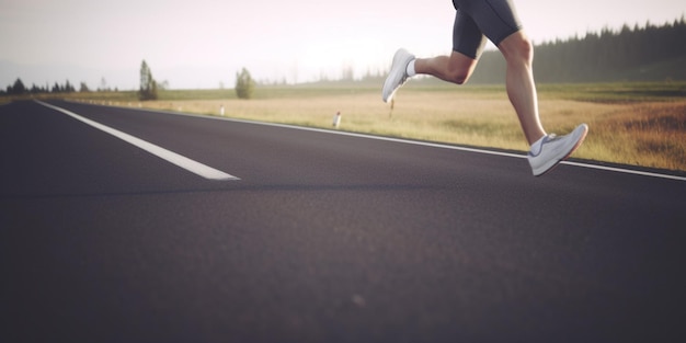 Una persona che corre su una strada con uno sfondo sfocato