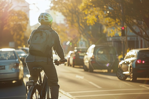 Una persona che guida una bicicletta su una strada della città