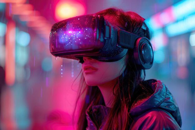 Una persona che indossa un auricolare VR che esplora un mondo virtuale